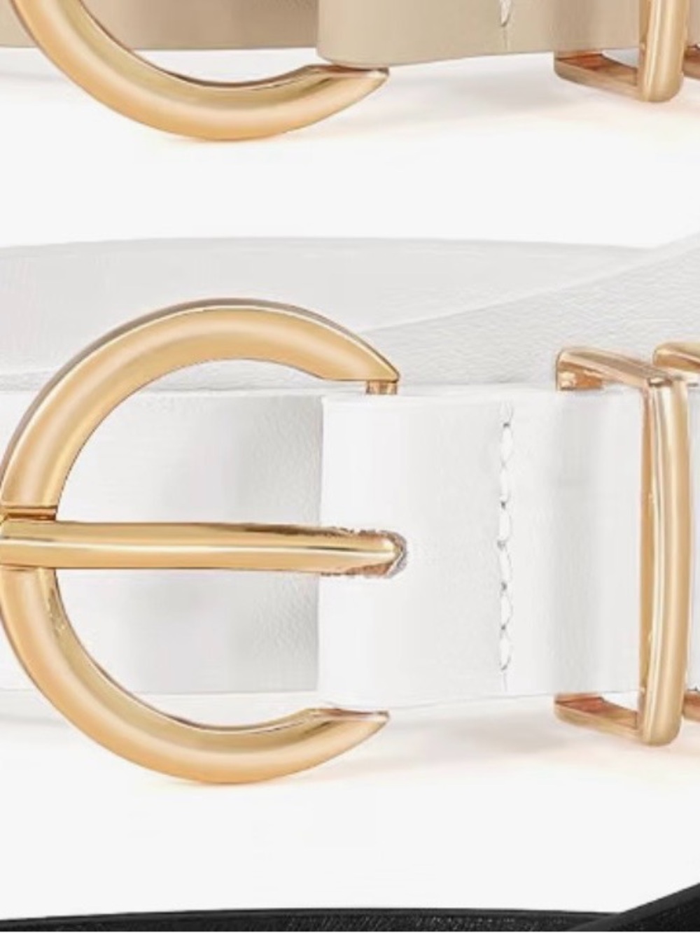 White Leather Belt with Gold Buckle - Women's Accessory